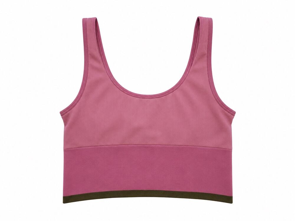 Outdoor Voices Womens Ribbed Crop Top Pink Olive Green Scoop Neck Activewear